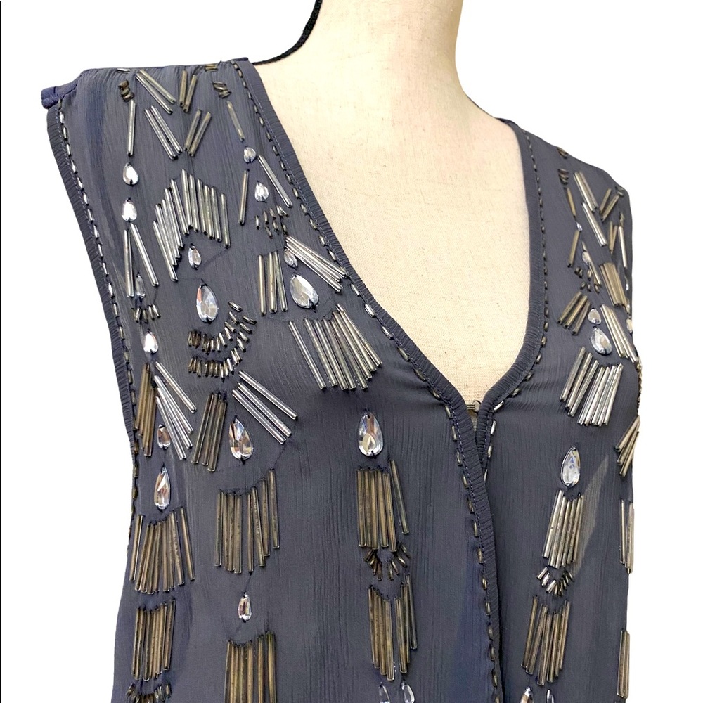 CHA CHA VENTE Beaded Gray Vest Large